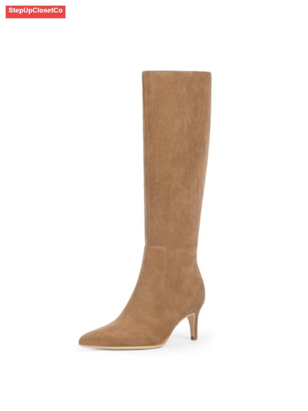 Kitten Heel Knee High Boots Faux Suede Pointed Toe Tall Boots for Women